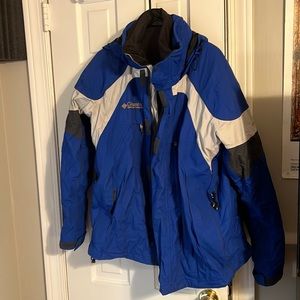 Columbia ski jacket with removable down liner, blue, mens large
